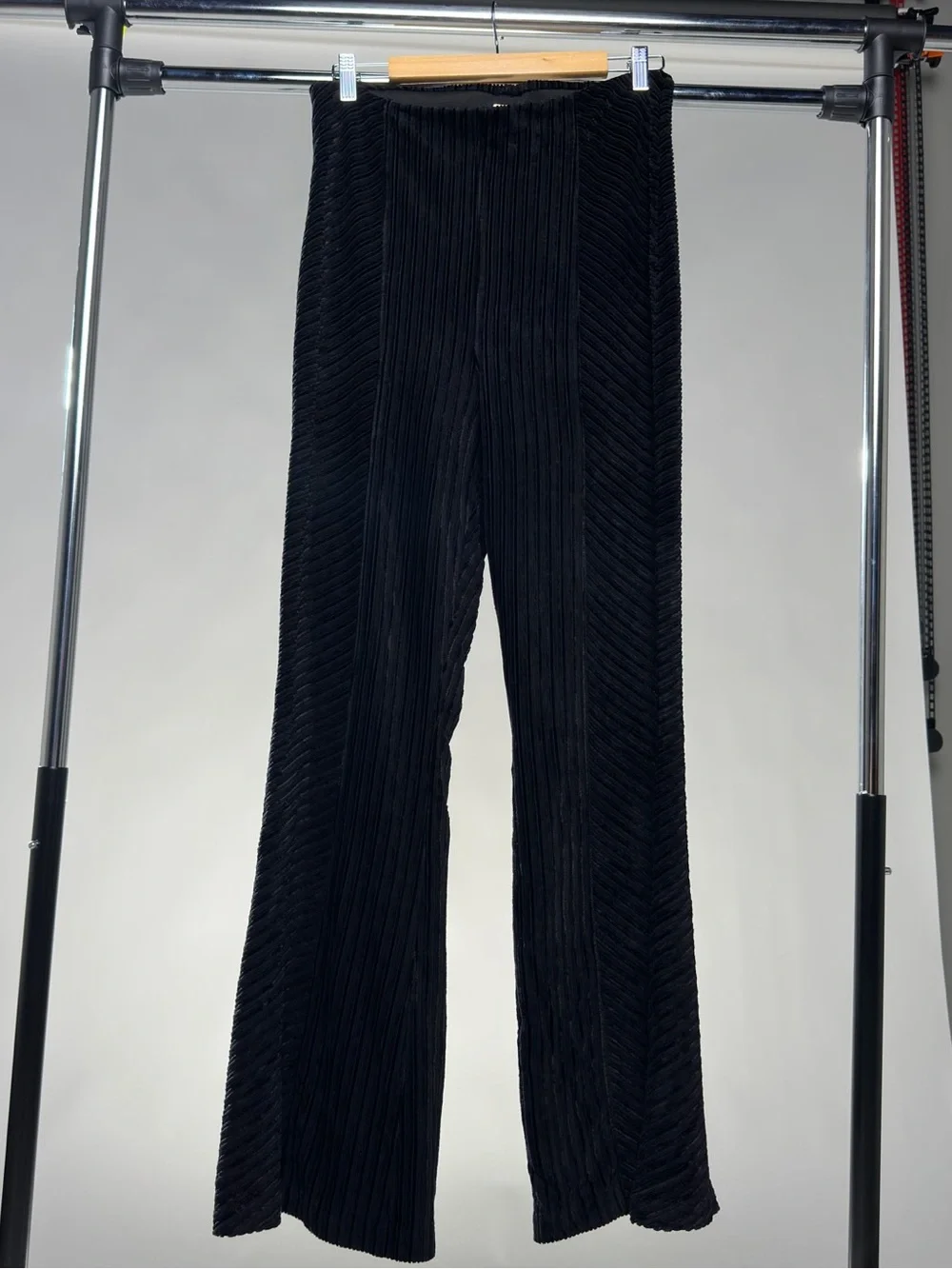 Free People Black Velvet Flare High Waist Pants- size XL